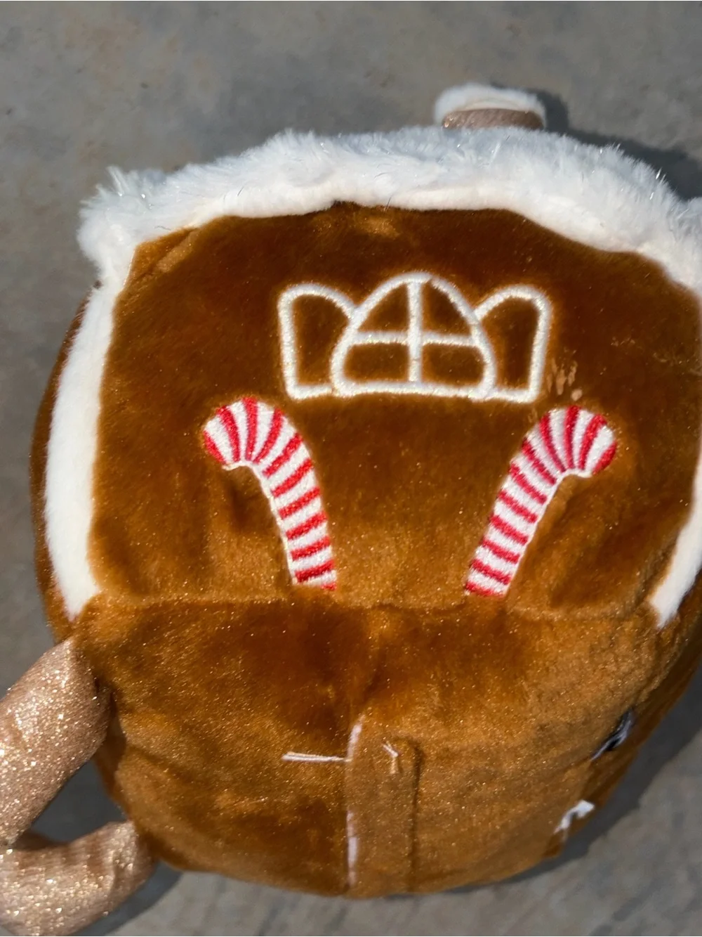 FAO Schwarz Gingerbread House Holiday Pillow -White & Brown Musical lights Plush